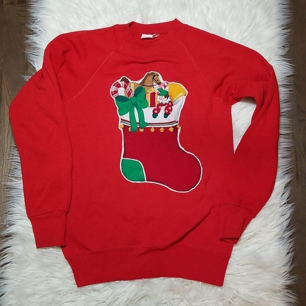 Vintage Lee Red Ugly Christmas Sweatshirt Women’s Small Retro Holiday